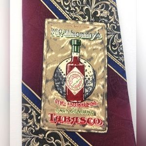 Tabasco Men's Silk Tie Hot Sauce And Golf Burgandy 58"x4"
